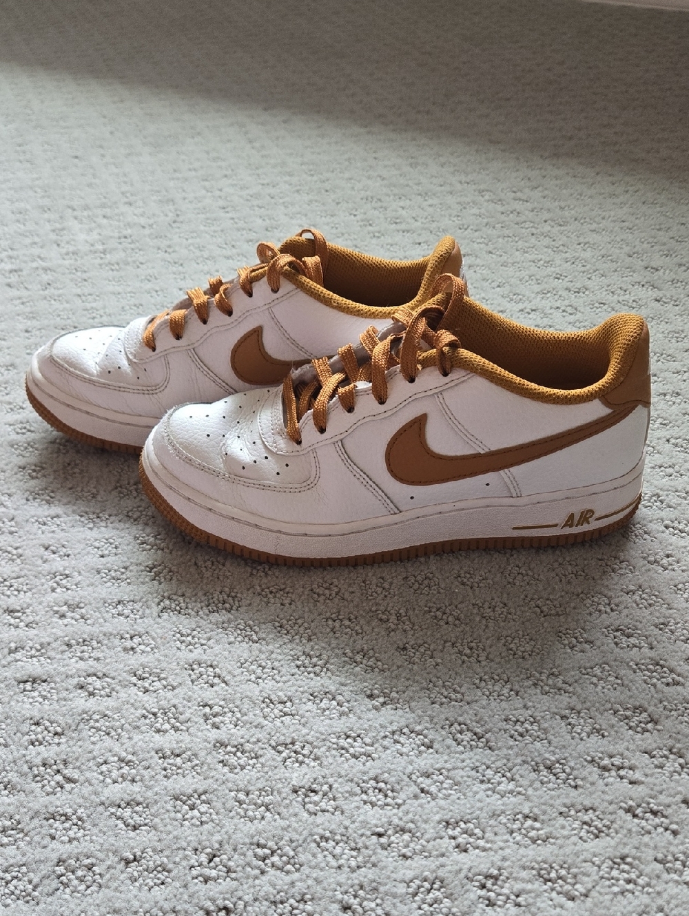 Nike Air Force 1 White and Brown/Gold Sneakers